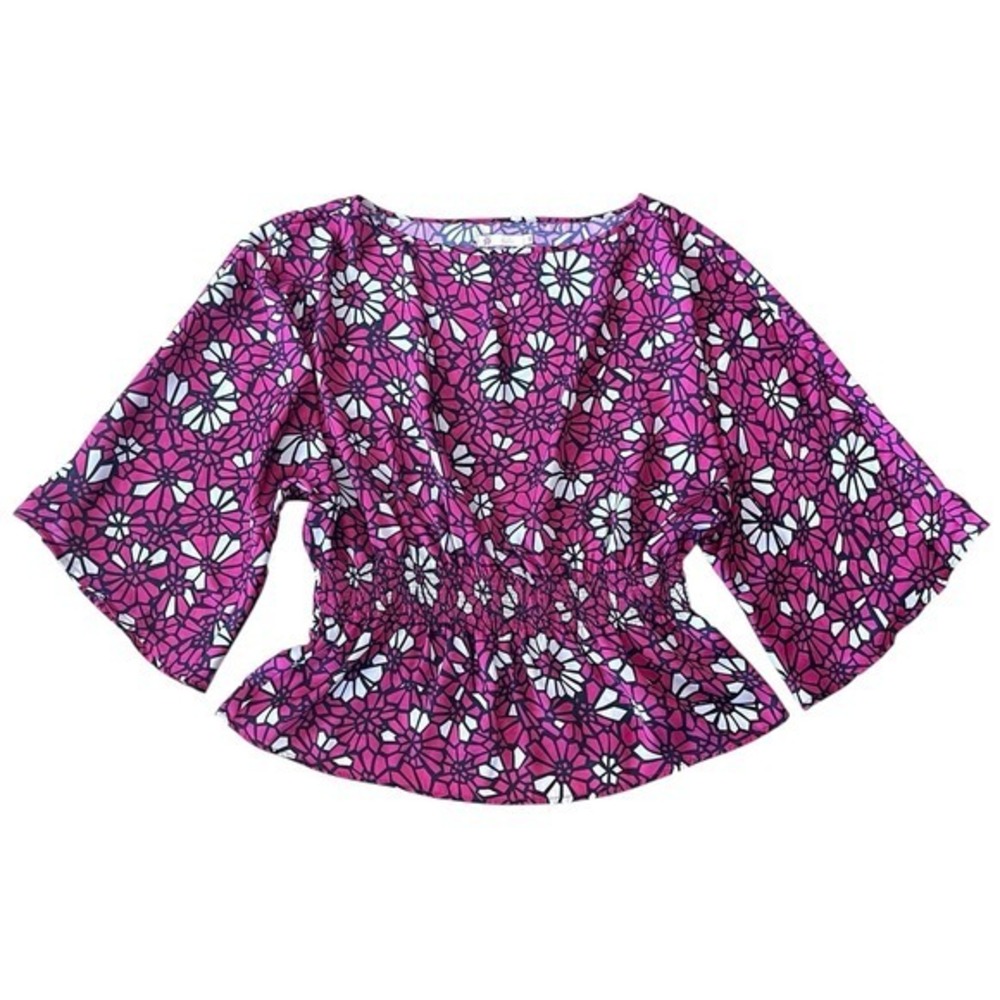 Tulle Anthropologie Peplum Blouse Womemns S Pink Floral Boat Neck Dolman Top - Picture 5 of 8